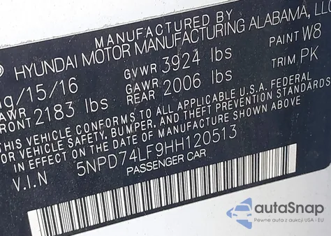 2017 Hyundai Elantra Se from USA, damaged, VIN 5NPD74LF9HH120513